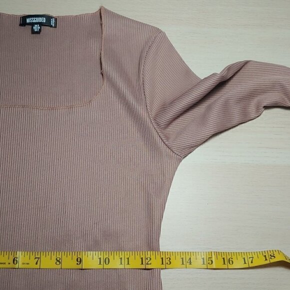 NWOT MISSGUIDED Taupe ribbed long sleeve bodycon midi dress - Picture 9 of 14